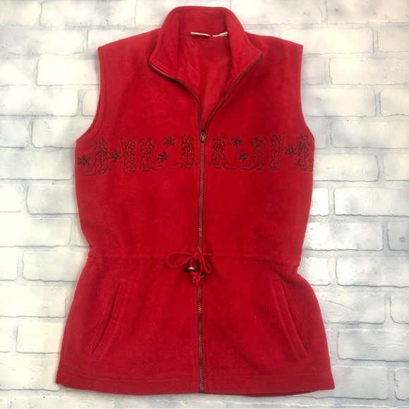 Line Two red fleece zip front western style vest - Picture 3 of 16